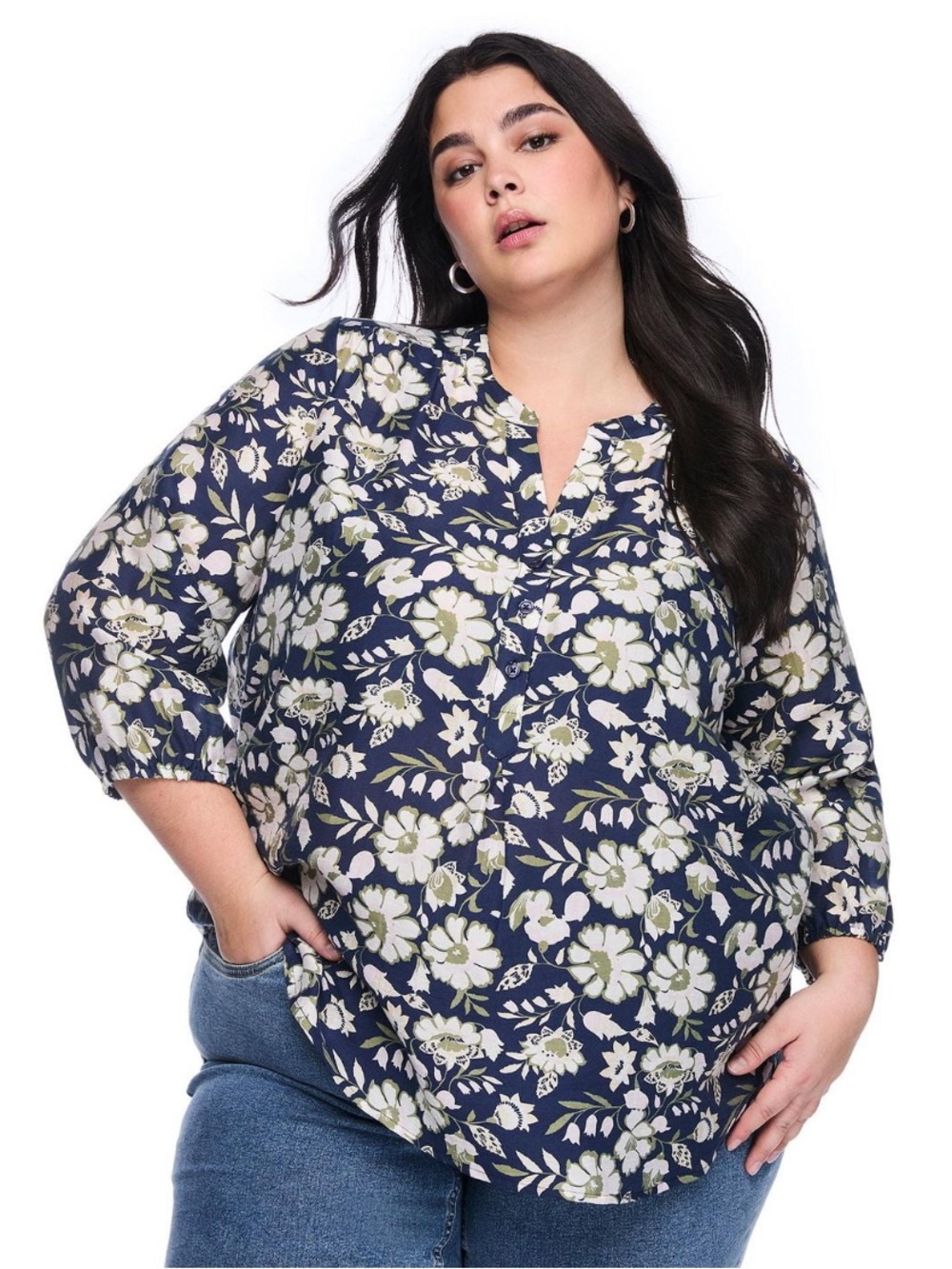NWT Lane Bryant women’s plus 3/4 sleeve blouse blue white 4X